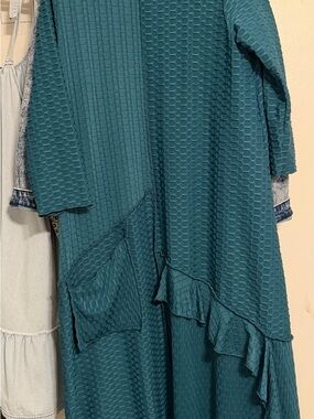 Textured Teal long Dress with Pocket & Ruffle